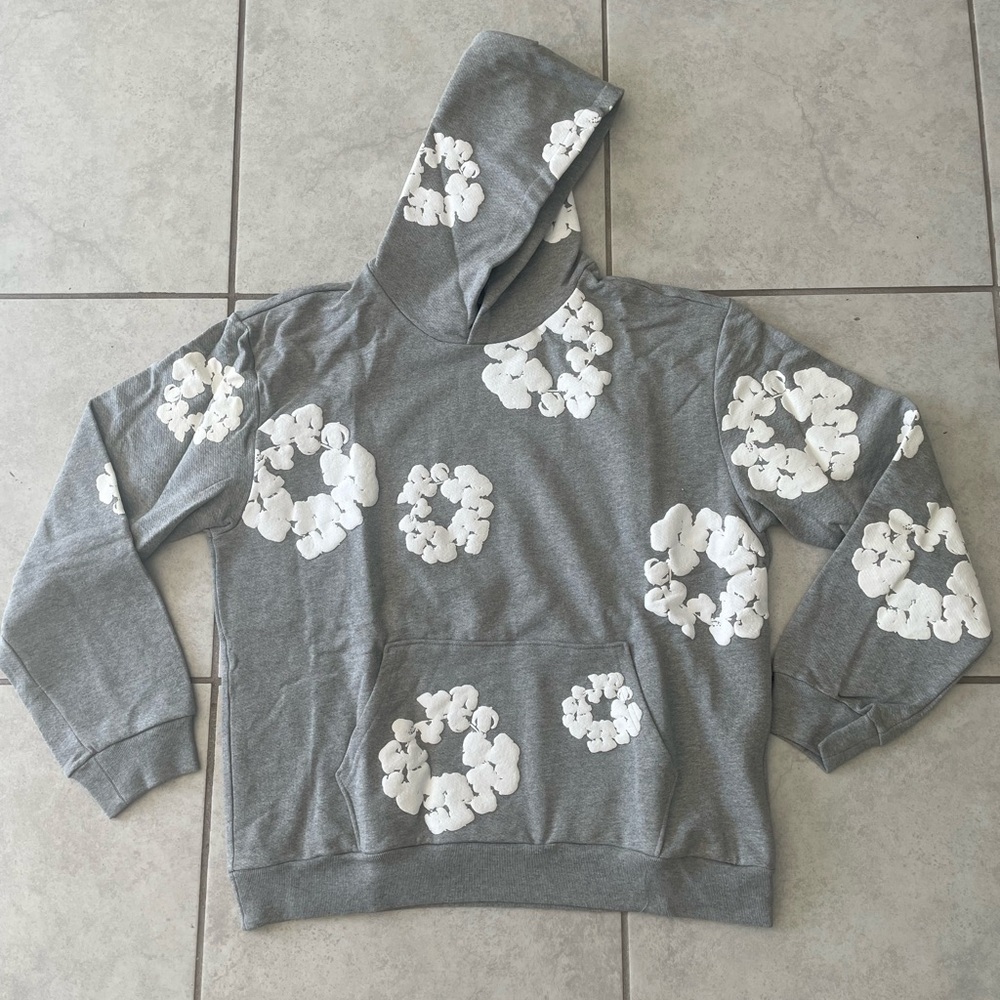 Gray Hoodie with White Floral Design